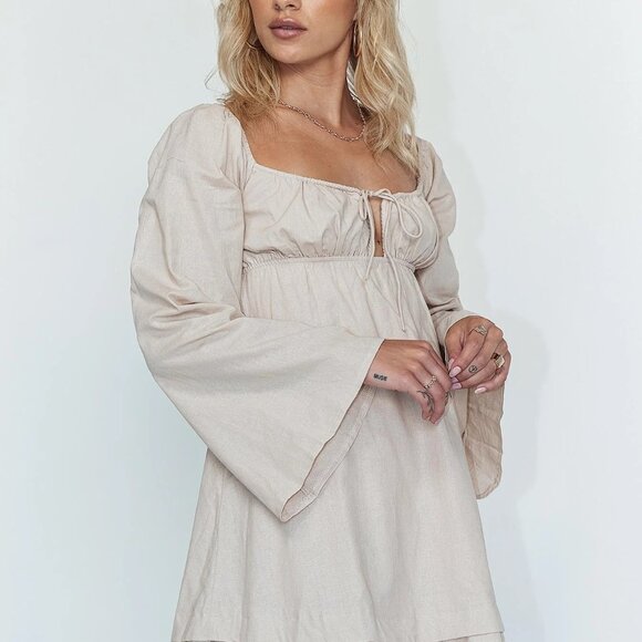 Princess Polly Empress Of Love Long Sleeve Mini Dress Beige - Picture 4 of 6